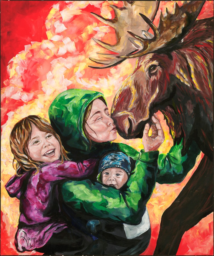 Mother and family with Moose