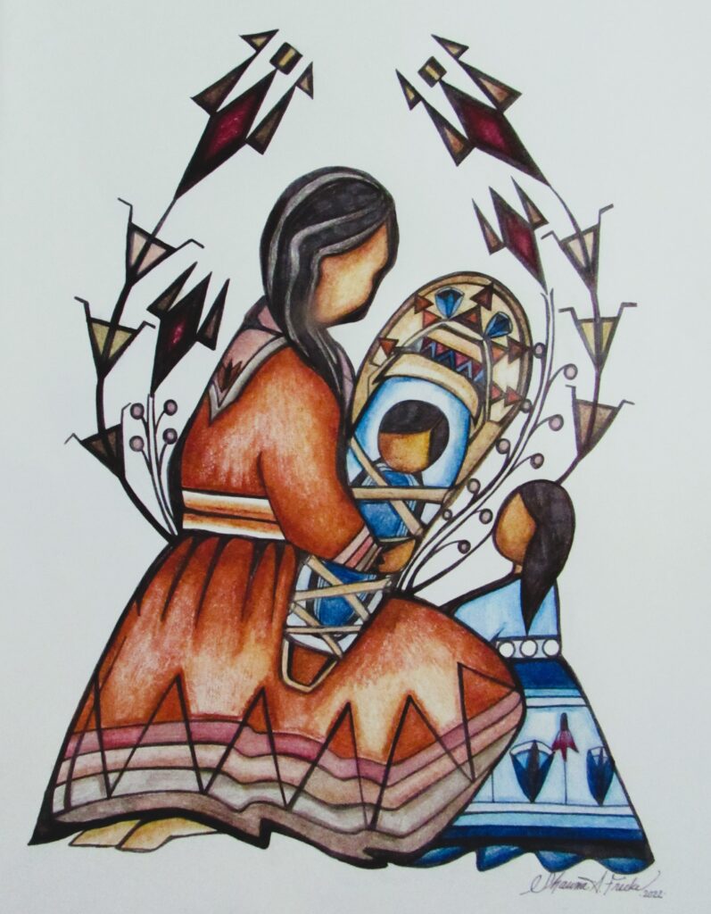 Mother and child with baby